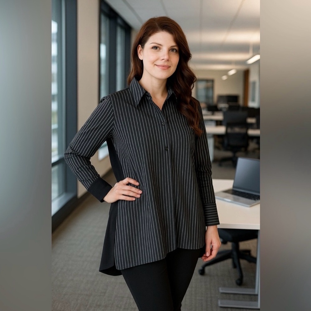 Stella Carakasi Black Pinstripe Button Down Shirt